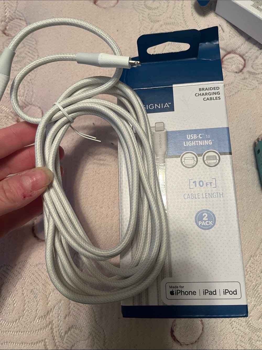 White Braided USB-C to Lightning Cable 10ft